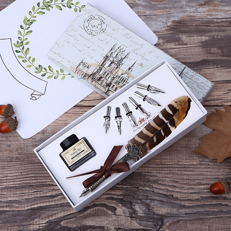 طقم قلم حبر ريشي عتيق مع ختم،  - مراجعة Self Inking Stamp وسعره